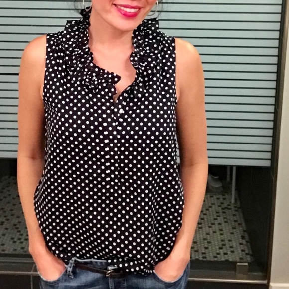 J. Crew Tops - J.Crew Ruffled Collar Polkadot Cami Sleeveless Top